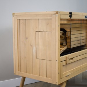 Rabbit hutch Anna has a hatch on both sides.