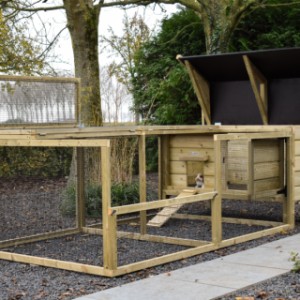 Rabbit hutch Eggy with run - Easy to clean! The hinged roof ensures simple maintenance.