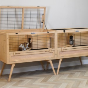 Because the indoor hutch Anna Double consists of two hutches, the roofs can be opened separately.