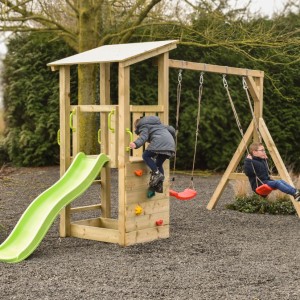 Play equipment Plan 90+ with slide & swing · 168x439x226cm