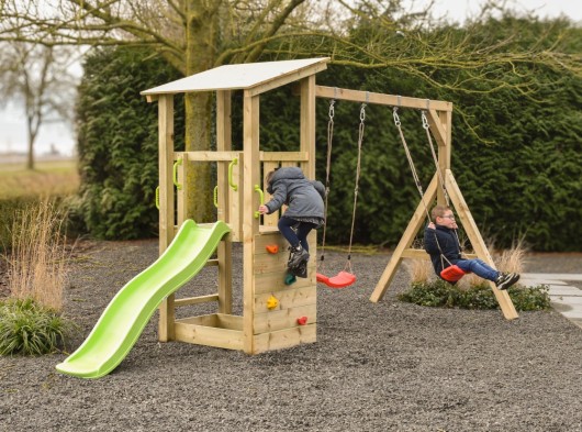 Play equipment Plan 90+ with slide & swing · 168x439x226cm