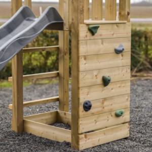 Play equipment Plan 120 is provided with a climbing wall with climbing stones