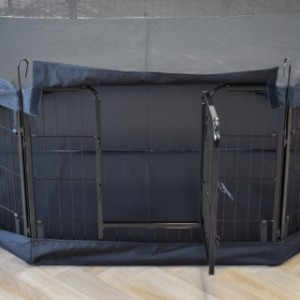 Luxury cover net for animal enclosure Octa Black – opening above the door.