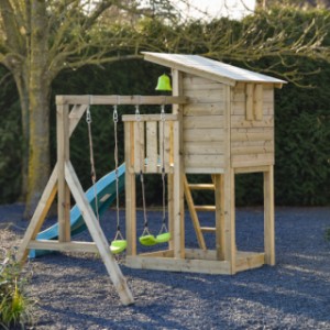 Playset Cabin with slide and swing provides hours of fun