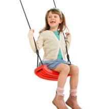 The red swing seat is provided with black BR-rope