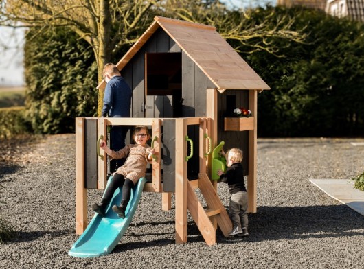 Playhouse Dream 60 with slide · douglas/black · 166x343x226cm