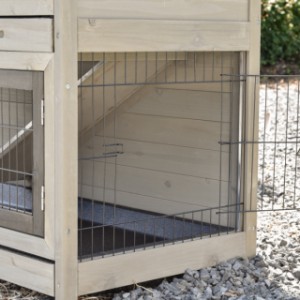 On both sides of the rabbit hutch Adrian is a mesh door
