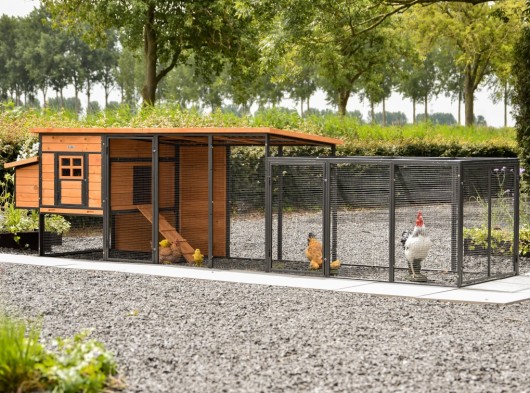 Chickencoop Judy with laying nest and additional run · Brown · 416x100x105cm