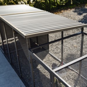 Chickencoop Judy is provided with a plastic roof and the run has a mesh roof