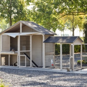 The Holiday Large rabbit hutch has multiple openings.
