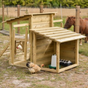 The chicken play center has a quiet feeding and drinking spot for the chickens.