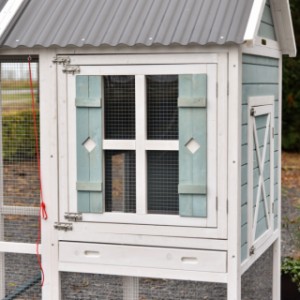 Through the window in the door of chicken coop Alexia, you can see your chickens.