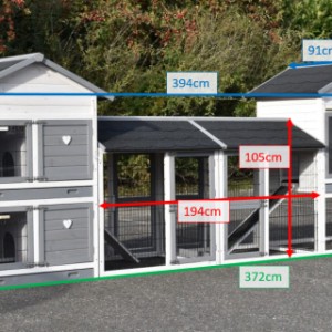 Different sizes of rabbit hutch Prestige Medium White with 2 runs and Double Medium