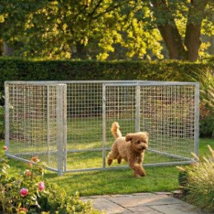The puppy kennel is provided with wire kennel panels