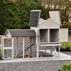 Prestige Medium with run in light-grey has many doors and flaps for easy cleaning.