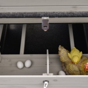 The laying nest of the chickencop Prestige Large is divided in 2 parts
