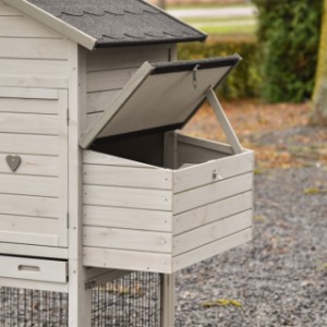 The support strip of the nesting box keeps the flap open.