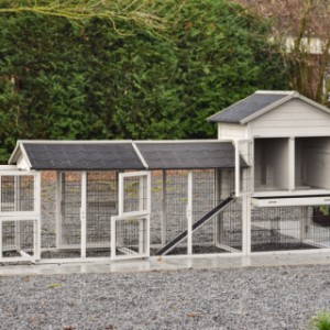 The Prestige Medium with double run in light grey has many doors and hatches for easy cleaning.