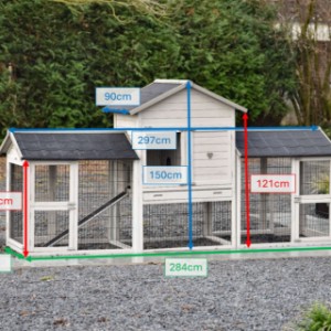 Dimensions of the Prestige Medium Double Light Grey Anti-Chew rabbit hutch 299x90x150 cm