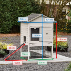 Dimensions of the Prestige Medium Light Grey chicken coop 104x90x150 cm