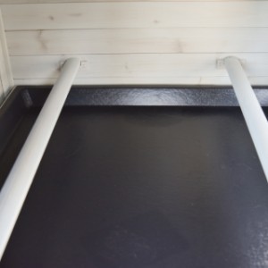 The Ambiance Large coop has removable perches, making it suitable for both chickens and rabbits