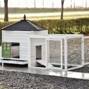 The Ambiance Large rabbit hutch with run has many doors and a removable roof