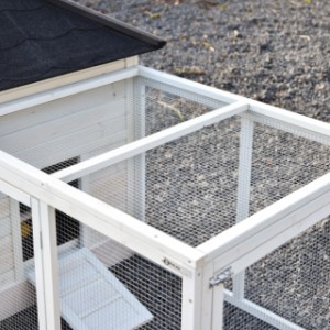 The roof of the extension run is fitted with wire mesh