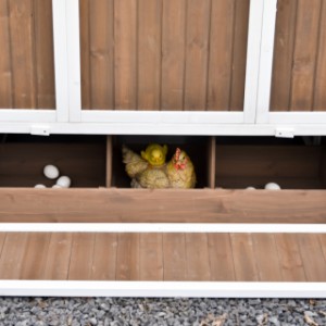 Behind the hatch is the large nesting box of chicken coop Pip