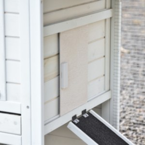 The door of the night shelter can be slid to the left and to the right