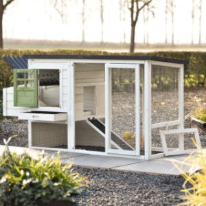 The chicken coop Noah has practical doors and flaps