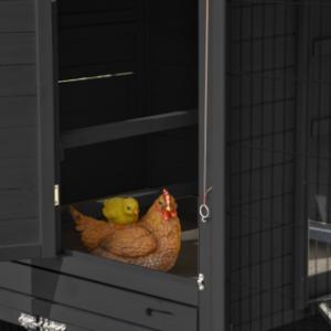 The lockable sleeping area of the Holiday Large chicken coop includes two sturdy perches.