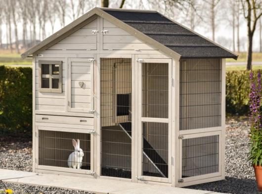 Rabbit hutch Holiday Medium Light-grey with insulation kit · 182x88x151cm