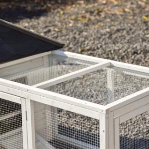 The roof of the run of Ambiance Small is fitted with wire mesh