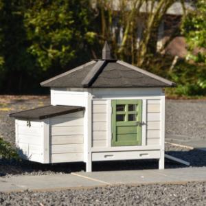 Ambiance Small with the olive green door is a real eye-catcher in the garden