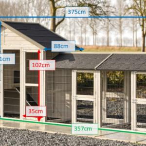 Various dimensions of the rabbit hutch Holiday Medium with 2 runs