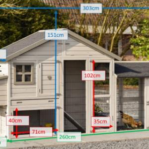 Various dimensions of the chickencoop Holiday Medium with run and laying nest