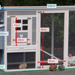 Various dimensions of the rabbit hutch Julia with nesting box