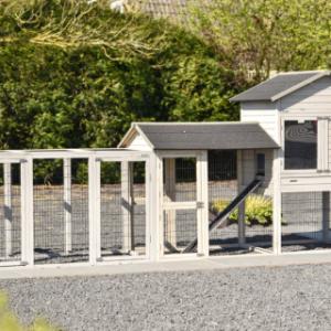 The rabbit hutch Prestige Large is extended with 2 runs
