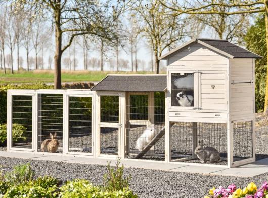 Rabbit hutch Prestige Large Light-grey with extra run 411x100x181cm