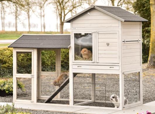 Rabbit hutch Prestige Large with run Light-grey Anti gnaw 240x100x181cm