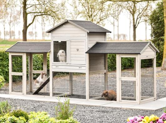 Rabbit hutch Prestige Large Double Light-grey Anti gnaw 362x100x181cm