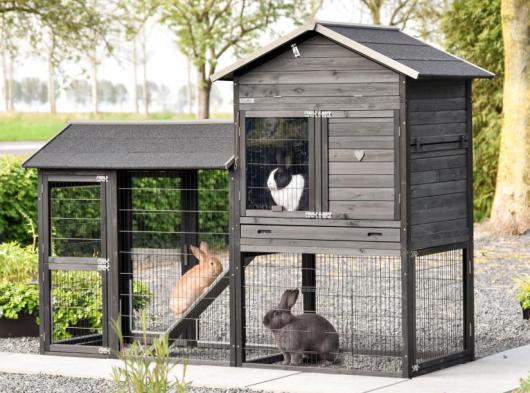 Rabbit Hutch Prestige Large with Run Black with Anti-Chew Protection 240x100x181 cm