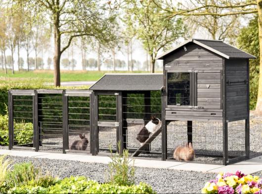 Rabbit Hutch Prestige Large Black with Extra Run 411x100x181 cm