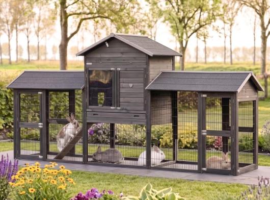 Rabbit Hutch Prestige Large Double Black with Anti-Chew Protection 362x100x181 cm