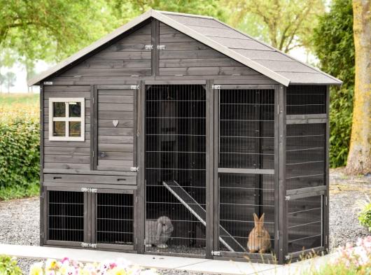 The Holiday Large rabbit hutch is modern, spacious, and black