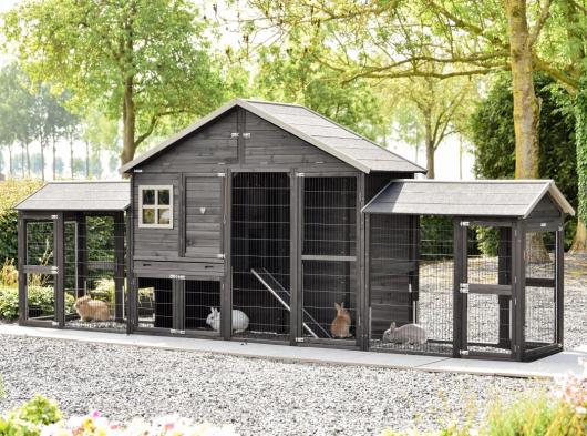 Holiday Large Black rabbit hutch with 2 runs 489x100x195cm