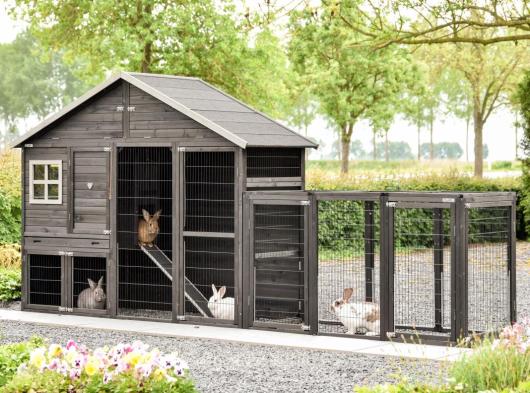 Rabbit hutch Holiday Large Black with run Functional 412x96x195cm