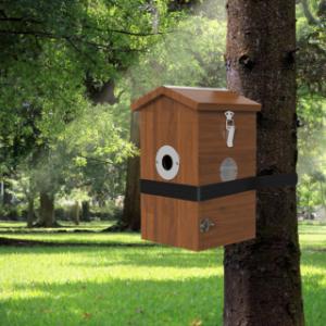 You can screw the birdhouse in place or attach it using the included tension strap