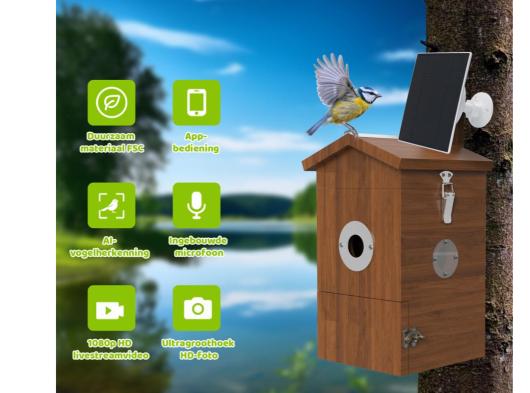 Bird nesting box with camera and solar panel Sanilu