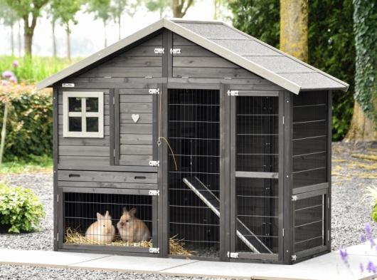 Rabbit hutch Holiday Medium Black with anti-gnaw protection 182 x 88 x 151 cm